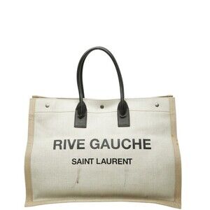 Saint Laurent Rive Gauche Tote Bag Handbag GNR499290 White Beige Canvas Linen...